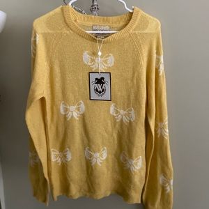 NWT Wildfox Bow White Label Sweater Large Yellow